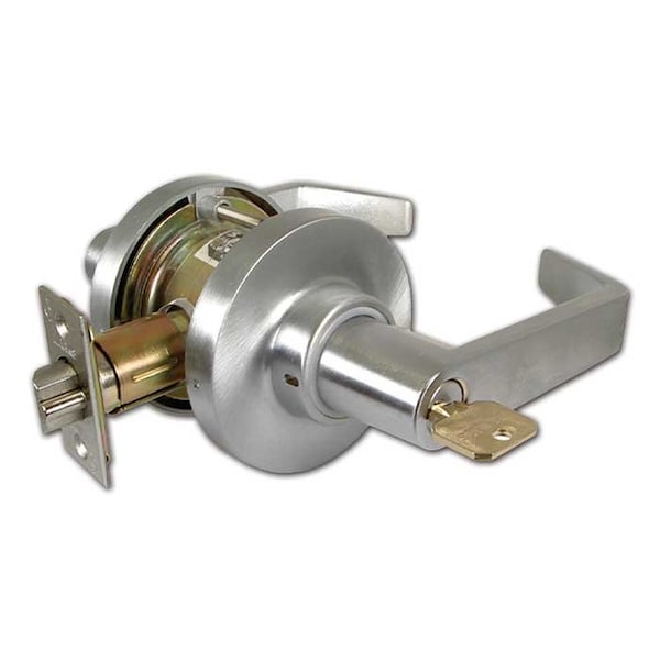 Grade 1 Cylindrical Lock, DW-Institution, 195 Lever, Round Rose, Satin Chrome, 2-3/4 Inch Backset,